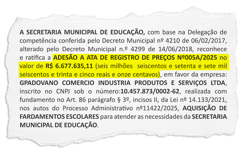 Itaguaí faz a segunda compra de uniformes sem licitação este ano