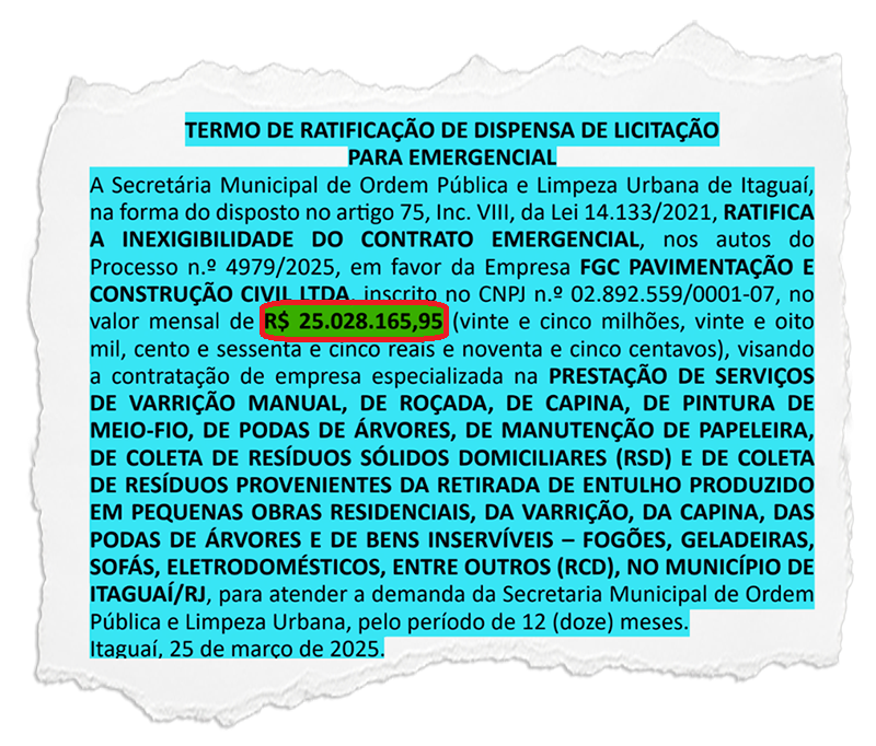 Alteração no contrato da limpeza pública de Itaguaí cortou serviços, mas não reduziu o valor contratado