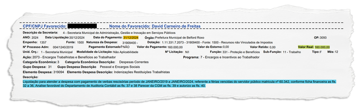 Calote em Belford Roxo não teria sido para todos no fim da gestão Waguinho: sobrinho do ex-prefeito aparece no sistema da Prefeitura como tendo recebido R$ 160 mil em dezembro