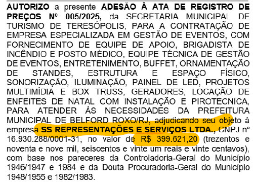 Comunicação de Belford Roxo também faz contrato sem licitação