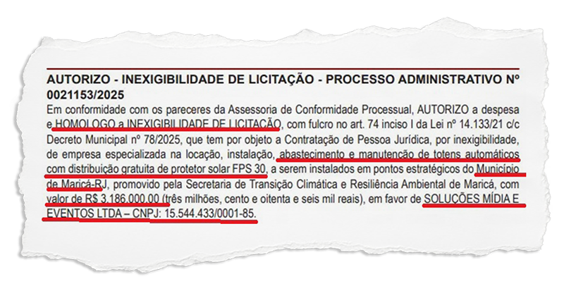 Contrato de mais de R$ 3 milhões feito sem licitação pela Prefeitura de Maricá deverá ser alvo de representação no Tribunal de Contas