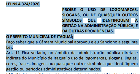 Itaguaí: Prefeito sanciona lei que proíbe logomarcas e símbolos que personifiquem gestão municipal