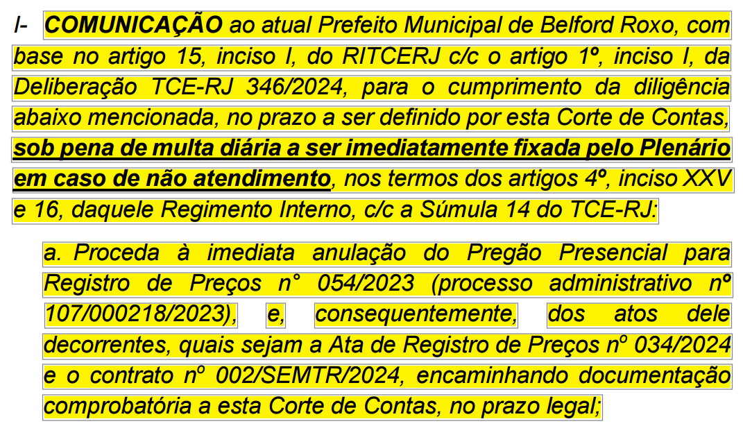 Por irregularidades em licitação contrato de R$ 8,4 milhões é cancelado em Belford Roxo