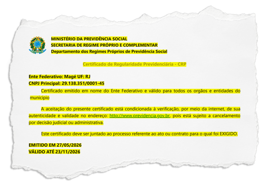 Magé: Depois de quase 20 anos de obscuridade previdência dos servidores tem o certificado de regularidade renovado pela quinta  vez consecutiva
