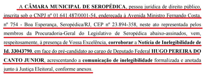 Câmara de Seropédica age para impugnar candidatura de adversário direto da primeira-dama da cidade